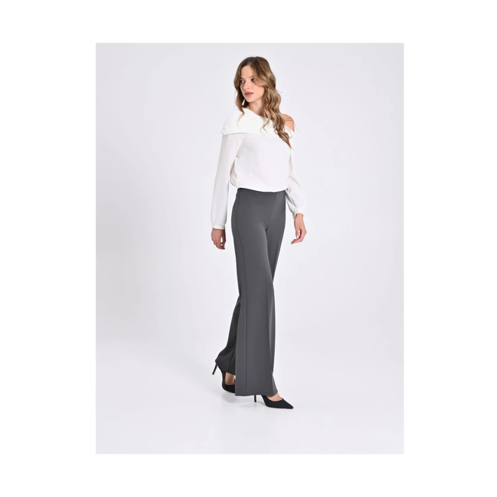 RINASCIMENTO Zijrits Scuba Crepe Palazzo Broek Gray Dames
