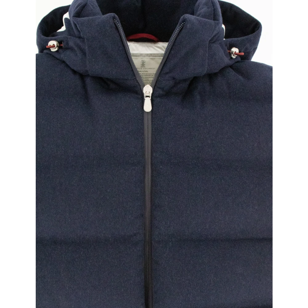 BRUNELLO CUCINELLI Gewatteerde donsjas met capuchon Blue Heren