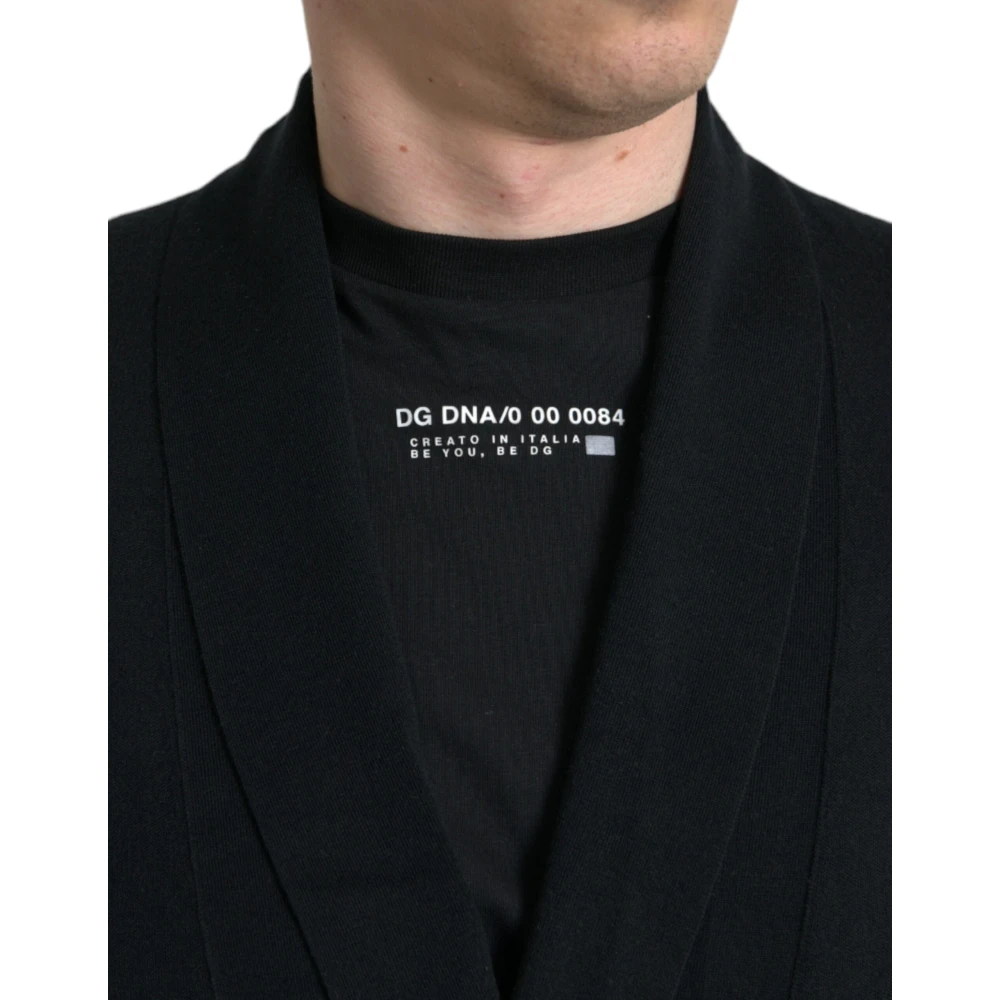 Dolce & Gabbana Luxe Zwarte Kasjmier Badjas met Tailleband Black Heren