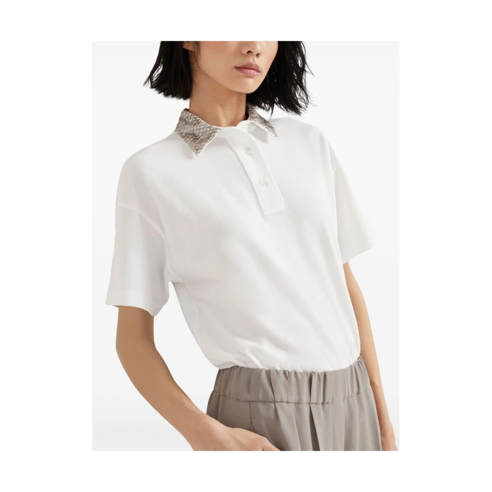 BRUNELLO CUCINELLI Witte Polo Sweater Korte Mouwen White Dames