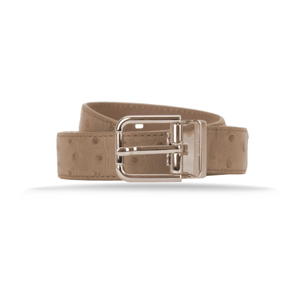 Dolce & Gabbana Beige Belts, Male, 95 Cm, Ostrich Leather Belt