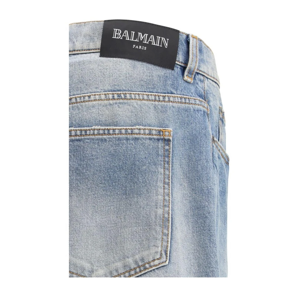 Balmain Hoge Taille Ripped Jeans Blue Heren