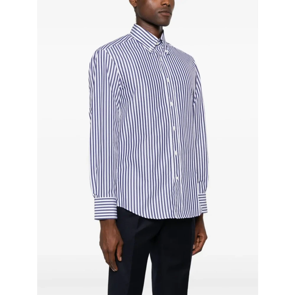 BRUNELLO CUCINELLI Navy Gestreepte Poplin Overhemd Blue Heren