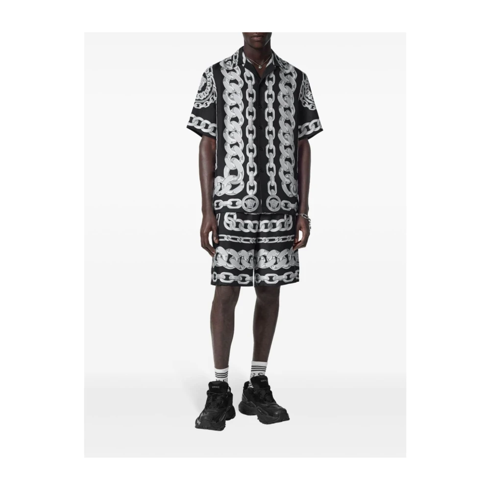 Versace Stijlvolle heren Bermuda shorts in zwart en zilver Black Heren