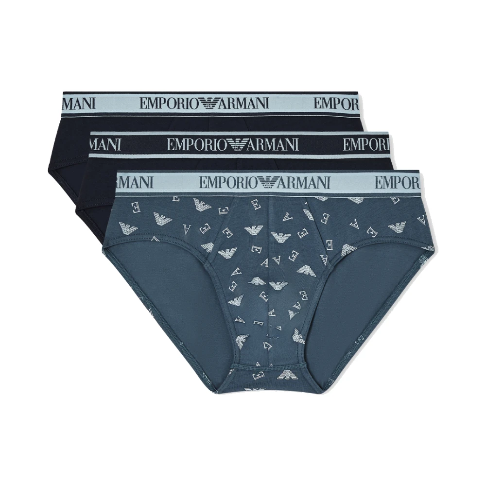 Emporio Armani Mannelijk Blauw Ondergoed Heren, M, Katoen, Drie-Pack Slips Met Core Logo Tailleband