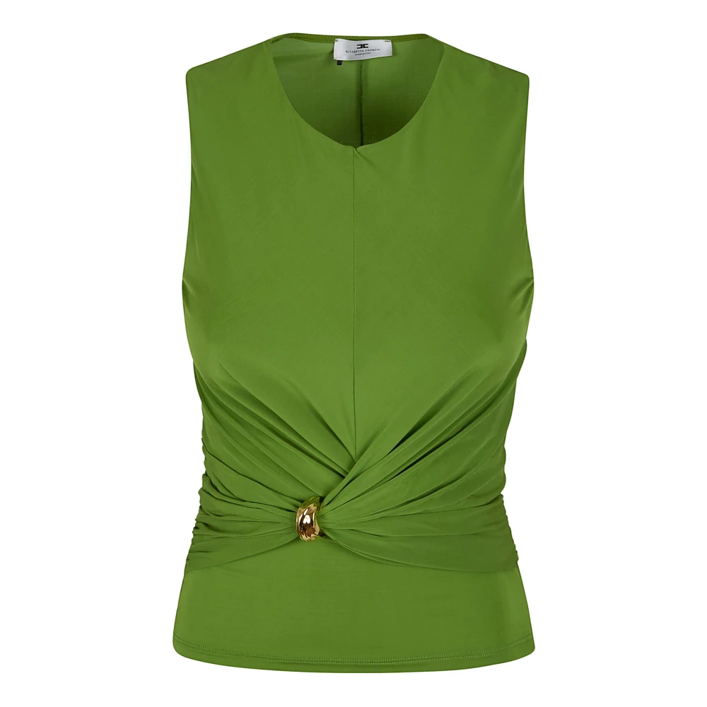 Elisabetta Franchi Green Sleeveless Tops, Female, Xs, Jersey Top With Knit Lining