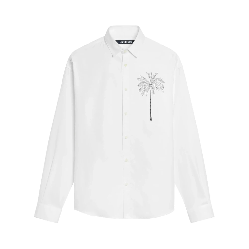 Jacquemus Witte Grafische Print Knoopshirt White Heren