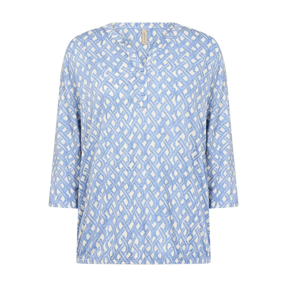 Soyaconcept Blauw Bloemig Shirt met V-Hals Blue Dames