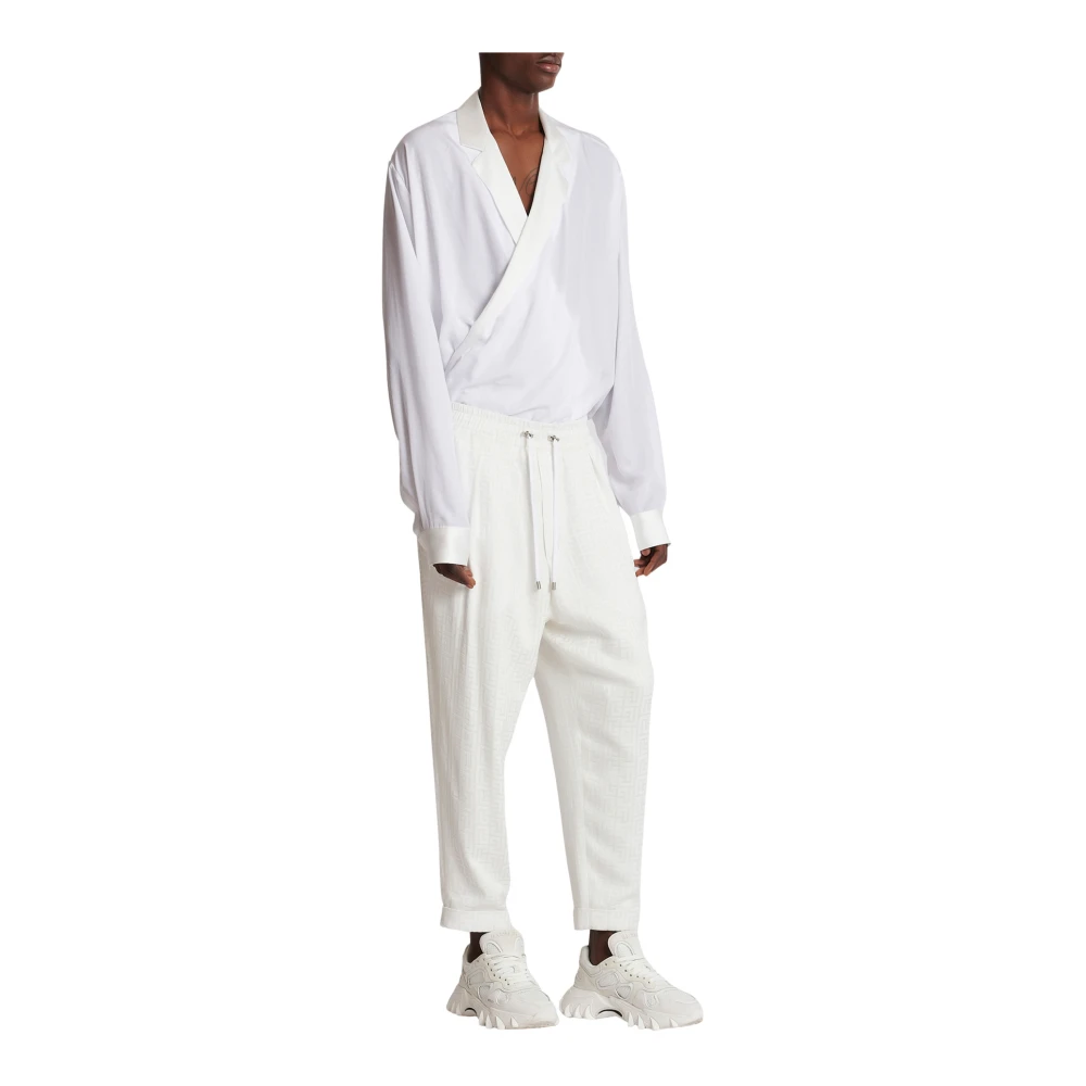 Balmain Lage Kruis Jacquard Monogram Broek White Heren