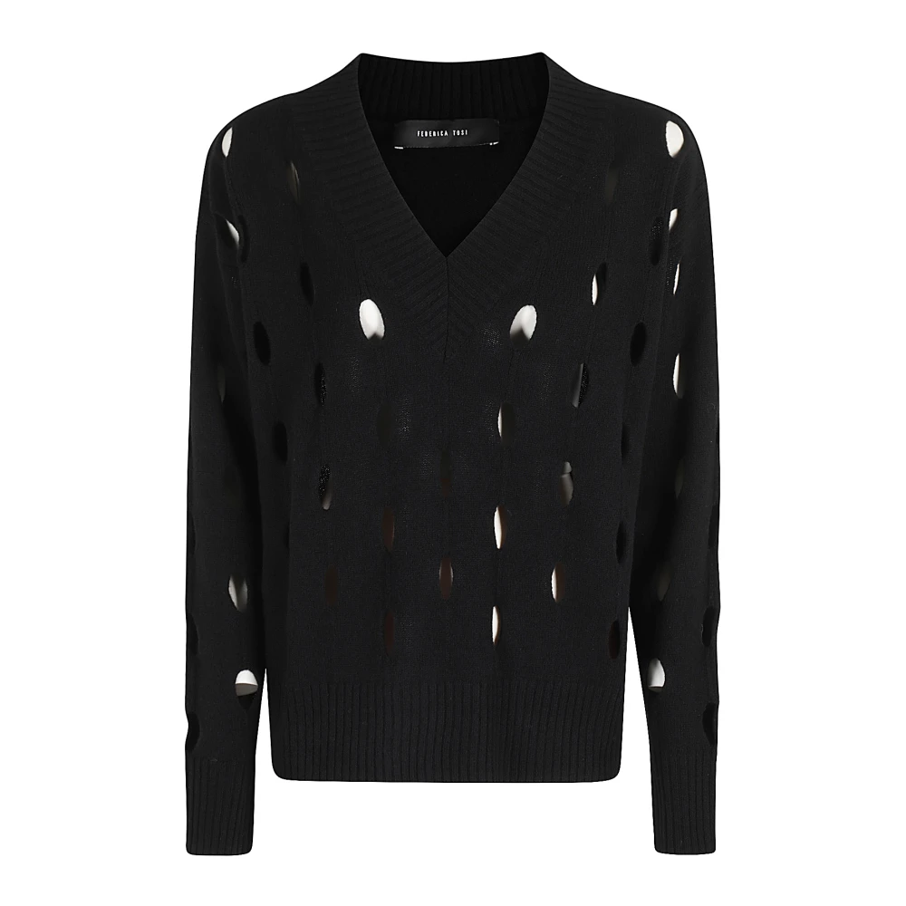 Federica Tosi Intarsia V-Neck Sweater Black Dames