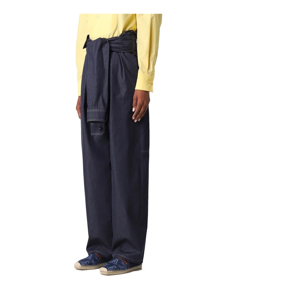 Max Mara Hoge taille katoenen broek met logo Blue Dames