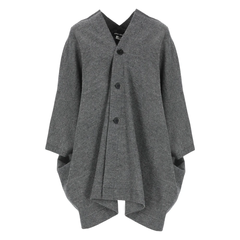 Junya Watanabe Grijze Wollen Cape met V-hals Gray Dames