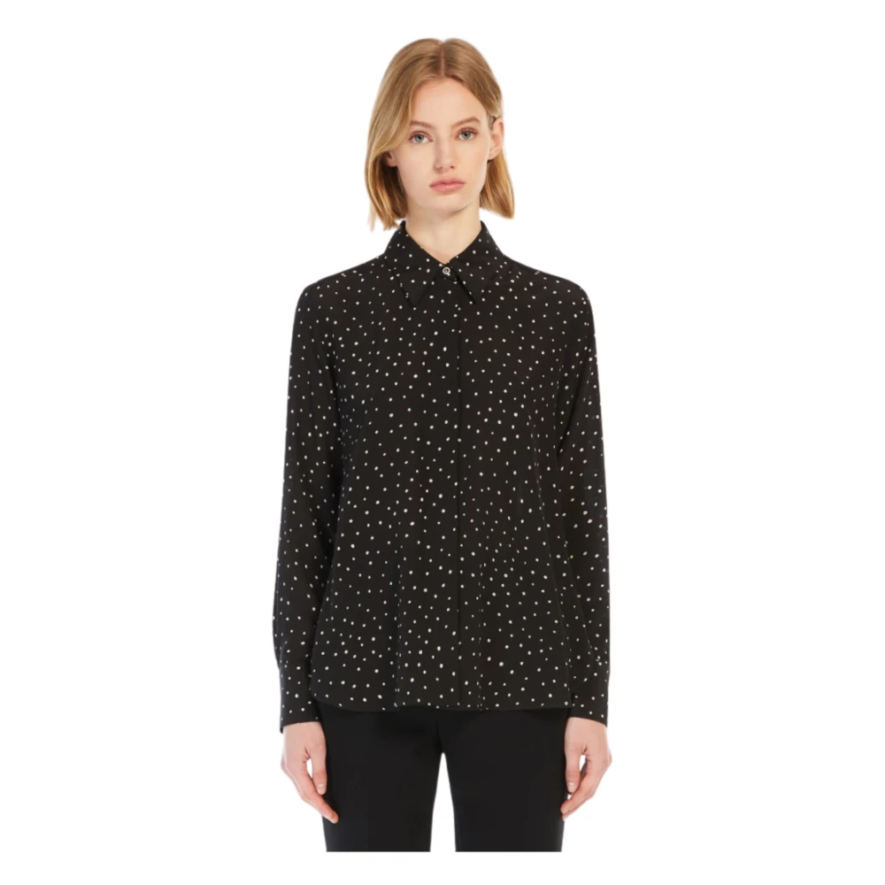Max Mara Studio Gedrukte zijden overhemd klassieke stijl Black Dames