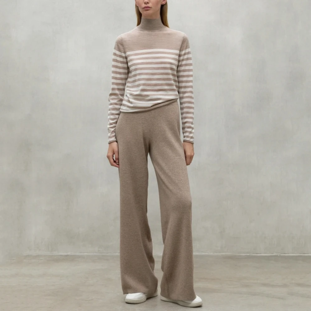 Ecoalf Gestreepte Gebreide Turtlenecks Beige Dames