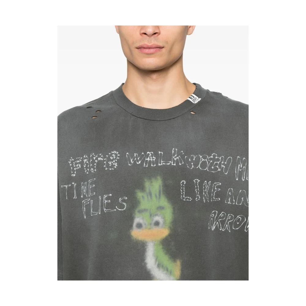 Mihara Yasuhiro Antracietgrijze Slogan Print T-shirt Gray Heren
