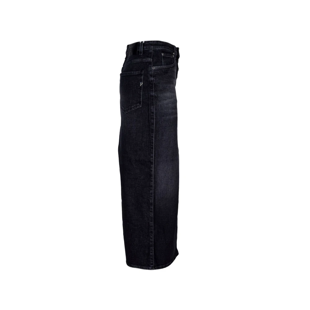 Dondup Donna Nero - Gonna Lunga In Denim Stretch Con Abbottonatura Gioiello - Skirts - W28 - Immagine 3
