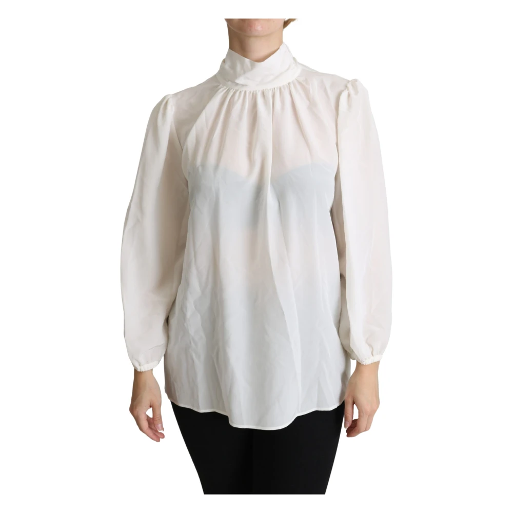 Dolce & Gabbana Women's White Elegant Silk Bow Blouse