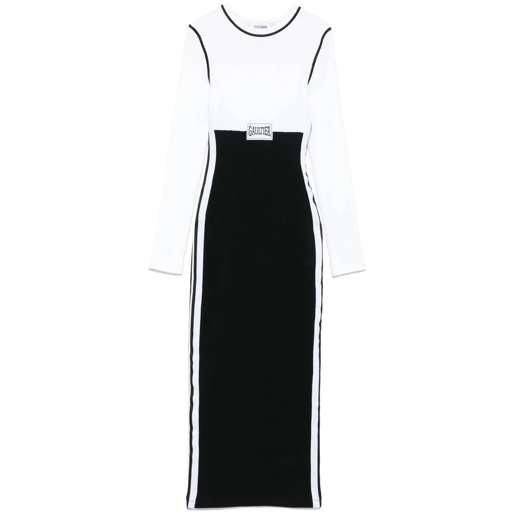 Jean Paul Gaultier Witte Logopatch Jurk met Lange Mouwen Black Dames