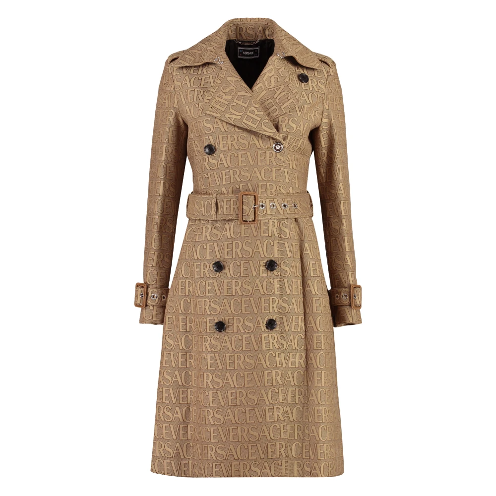 Versace Klassieke Trenchcoat met Leren Details Beige Dames