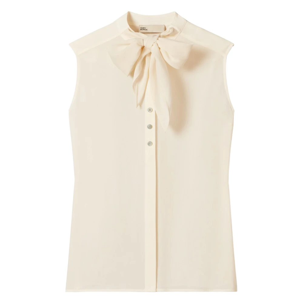 Tory Burch Women's Beige Sleeveless Bow Blouse - Sleeveless Tops - Xs - Tops