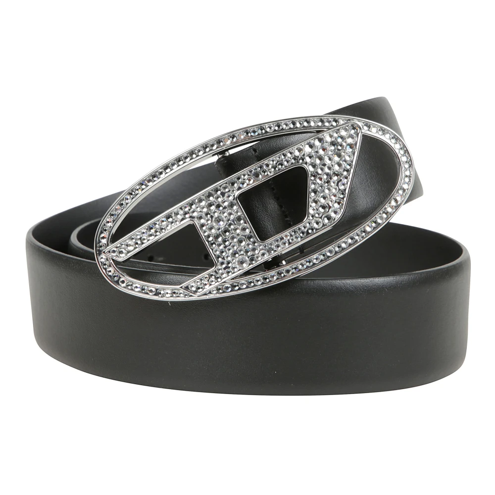 Diesel Women's Black Belts,, Italian Leather Crystal Buckle Belt Medium