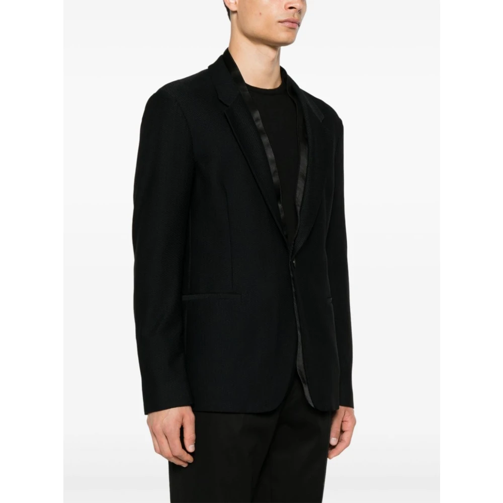 Giorgio Armani Zwarte Textuur Afgewerkte Gelaagde Jas Black Heren