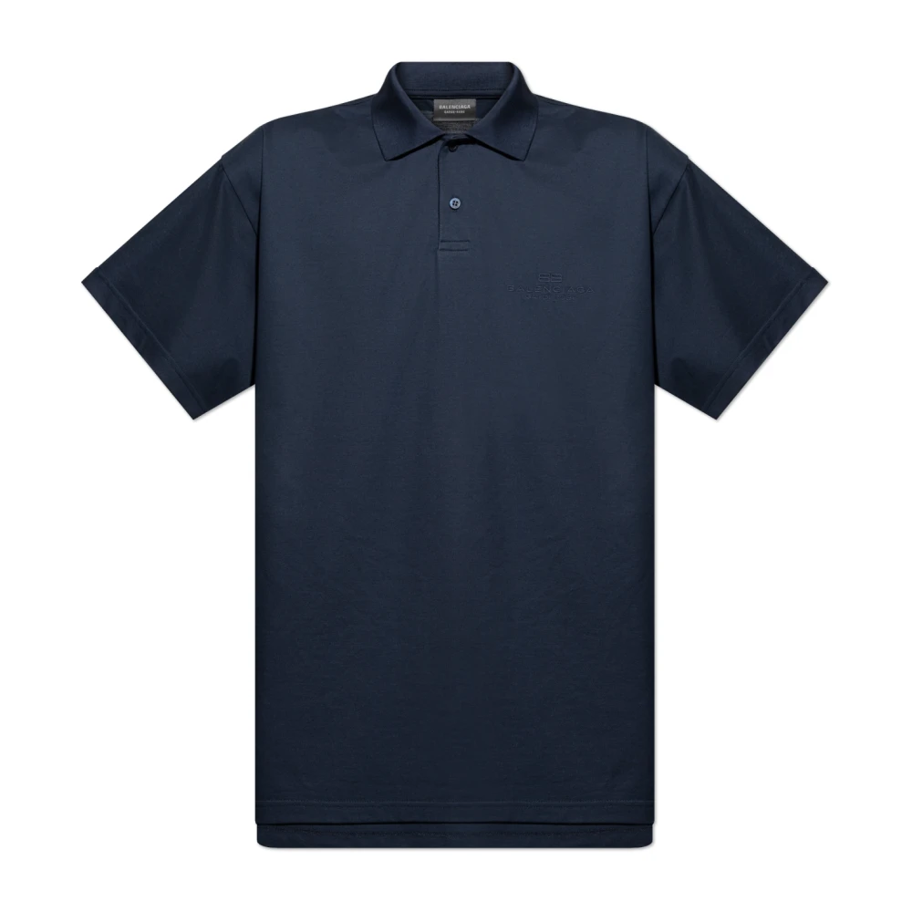 Balenciaga Men's Blue Polo With Embroidered Logo - Polo Shirts - M - Tops