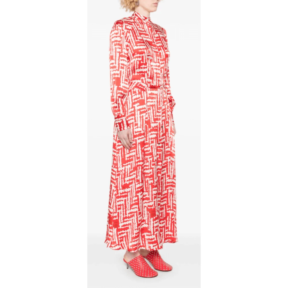 Kiton Rode Geometrische Maxi Jurk met Trekkoord Red Dames