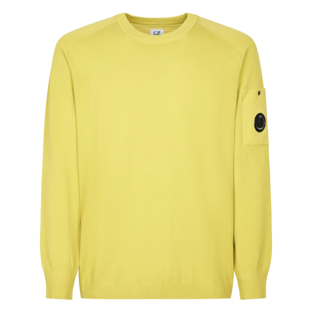 C.p. Company Men's Yellow Cotton Crepe Crewneck Lens Jumper - Round-Neck Knitwear - 2XL - Knitwear