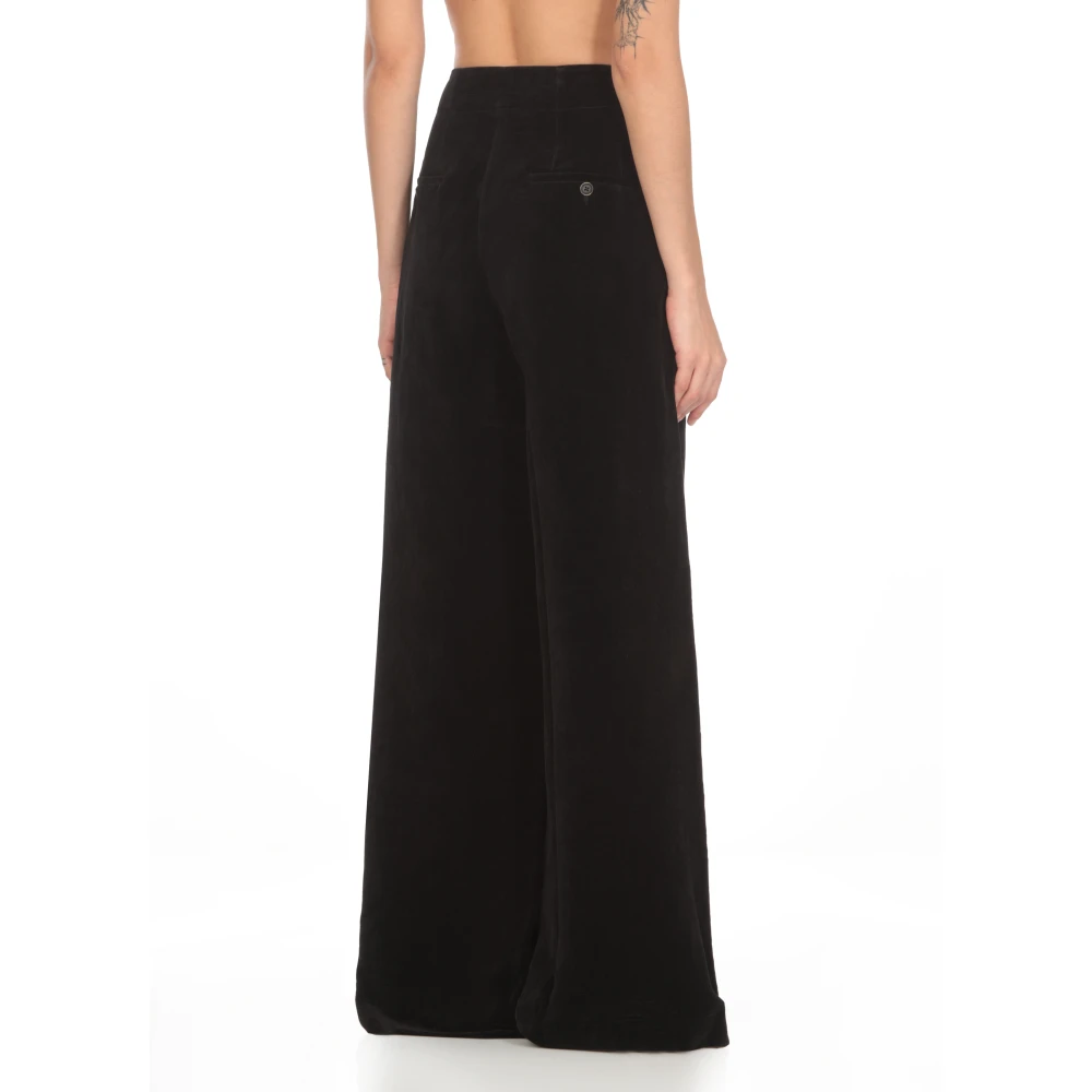 UMA Wang Zwarte Velvet Palazzo Broek Hoge Taille Black Dames