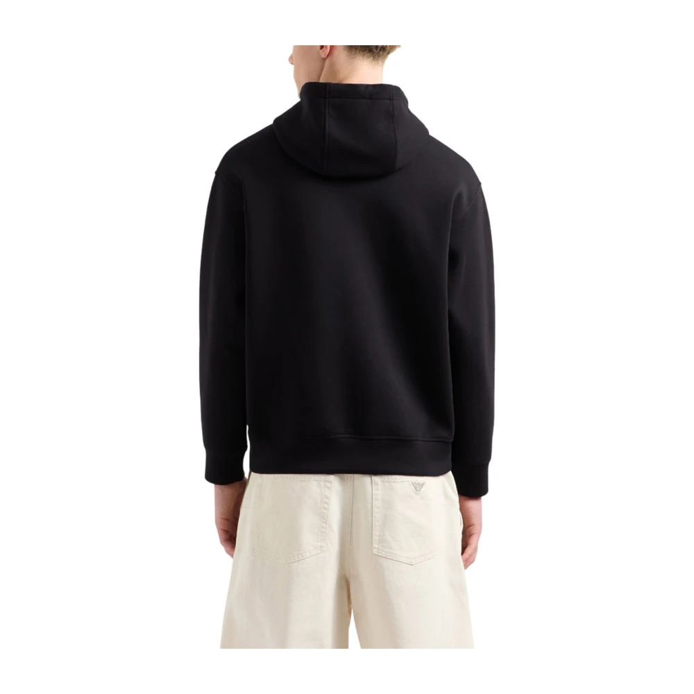 Emporio Armani Logo Geborduurde Hoodie Black Heren