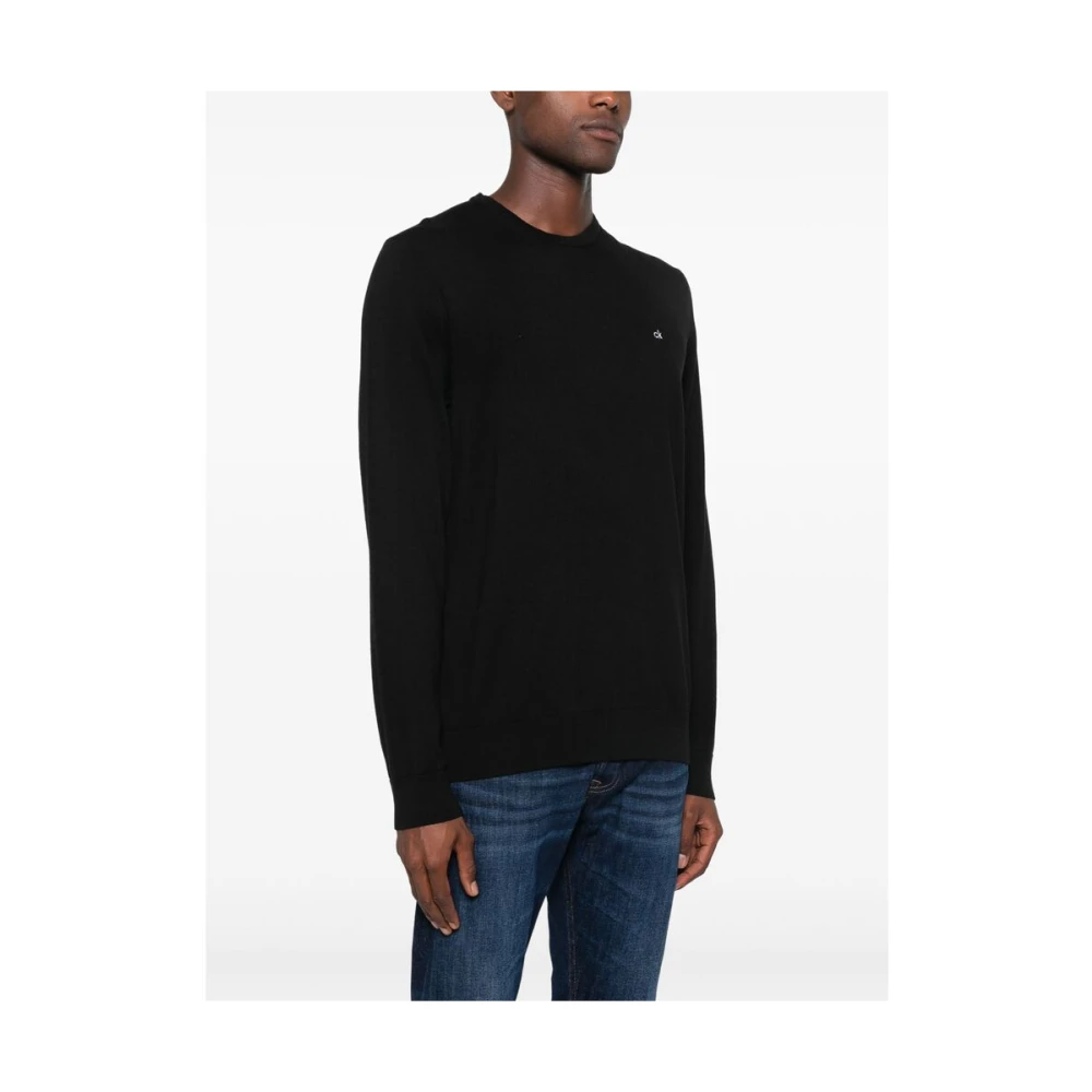Calvin Klein Zwarte Gebreide Logo Trui Black Heren