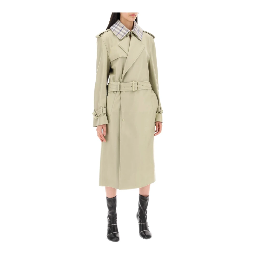 Burberry Dubbelknäppt Läder Trenchcoat Beige, Dam