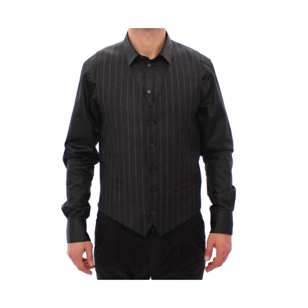 Dolce & Gabbana Gestreepte wollen vest elegant en authentiek Gray Heren