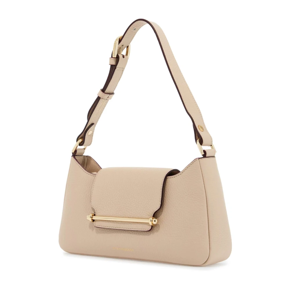 Strathberry Beige Kalfsleren Schoudertas met Verstelbare Band Beige Dames