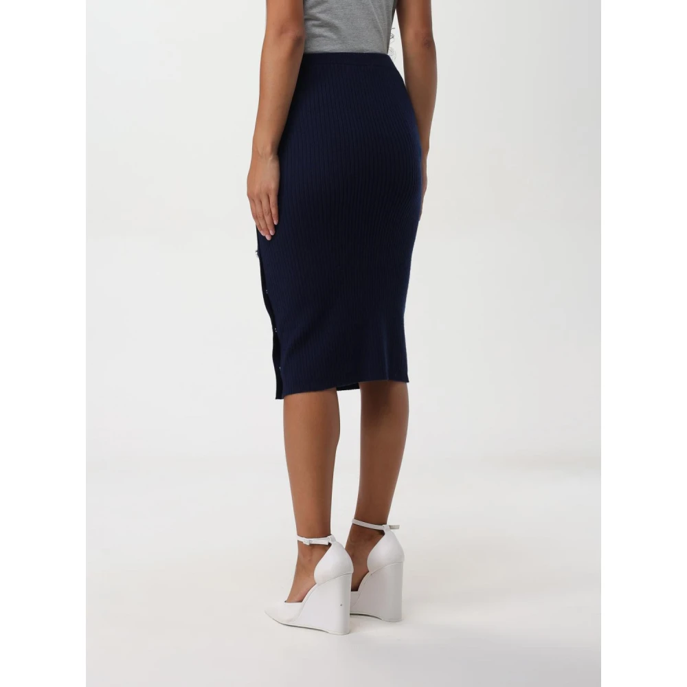 pinko Geribbelde Gebreide Midirok met Knoopdetail Blue Dames