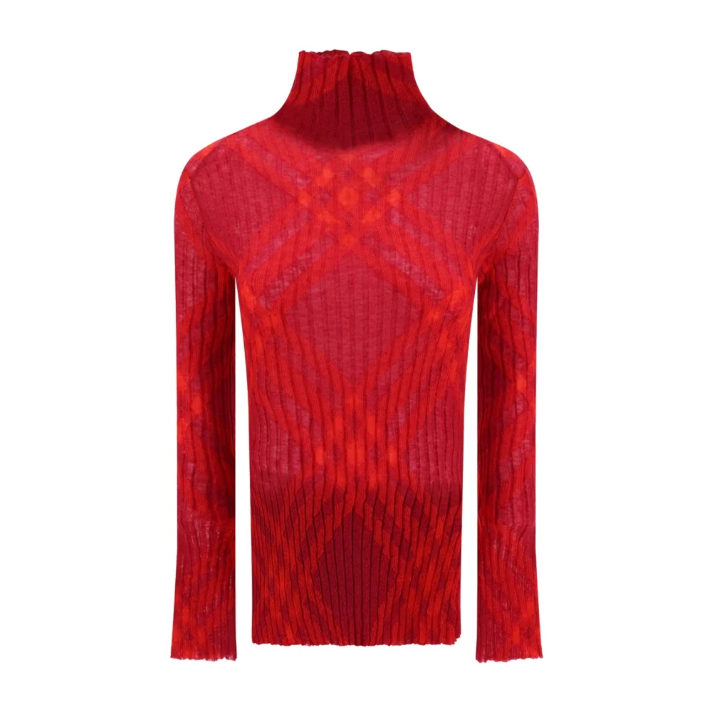 Burberry Kvinno Rosa Stickade Tröjor Dam, Xs, Mohair Ulltröja Hög Hals Ribbad