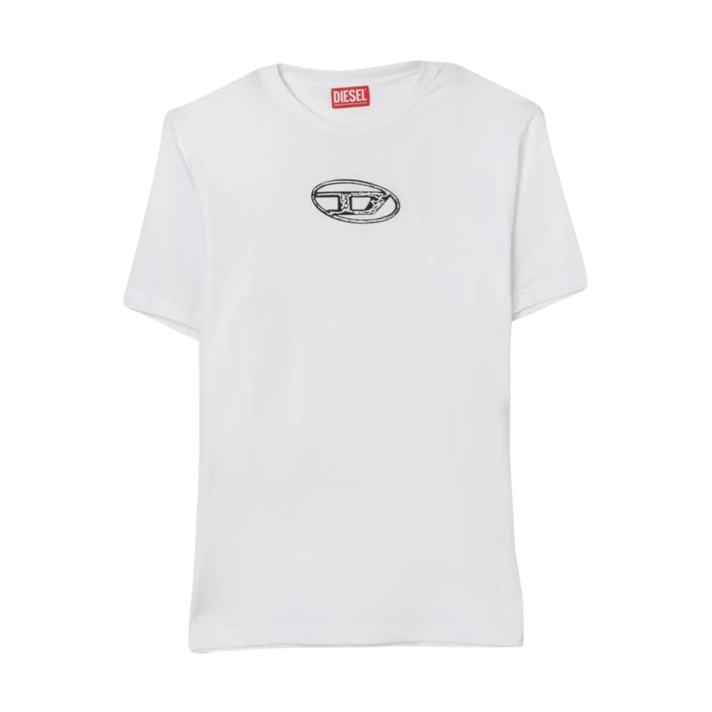 Diesel Men's White Crew Neck T-Shirt With Embroidered Oval Logo