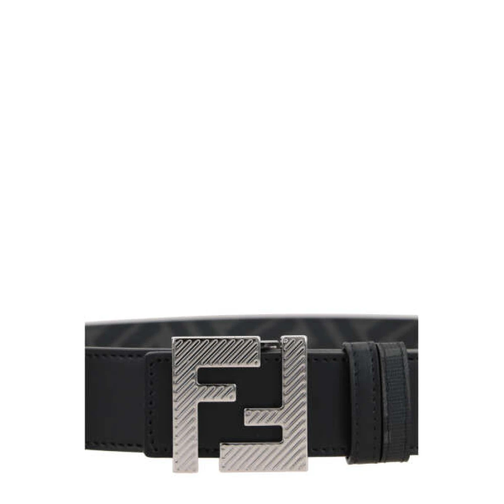 Fendi Reversible Canvas Leather Belt Black Heren