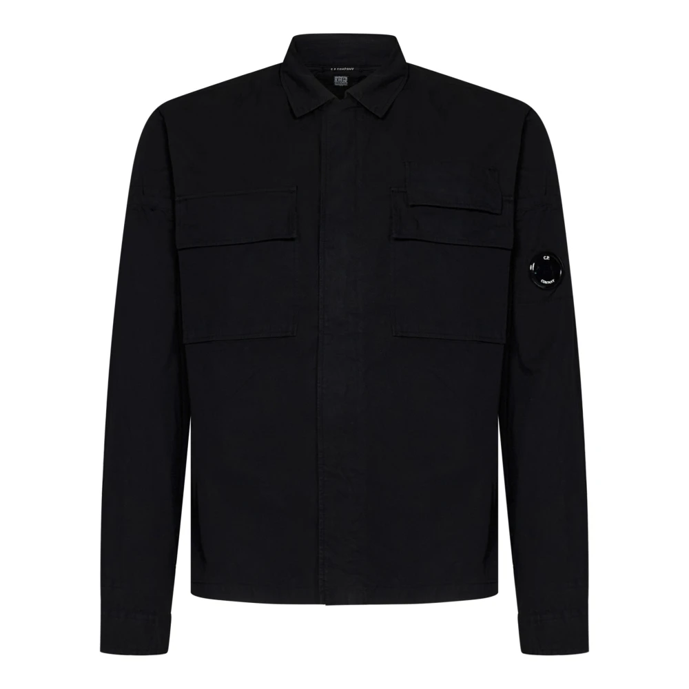 C.P. Company Zwarte katoenen overhemd met lange mouwen en Lens-detail Black Heren