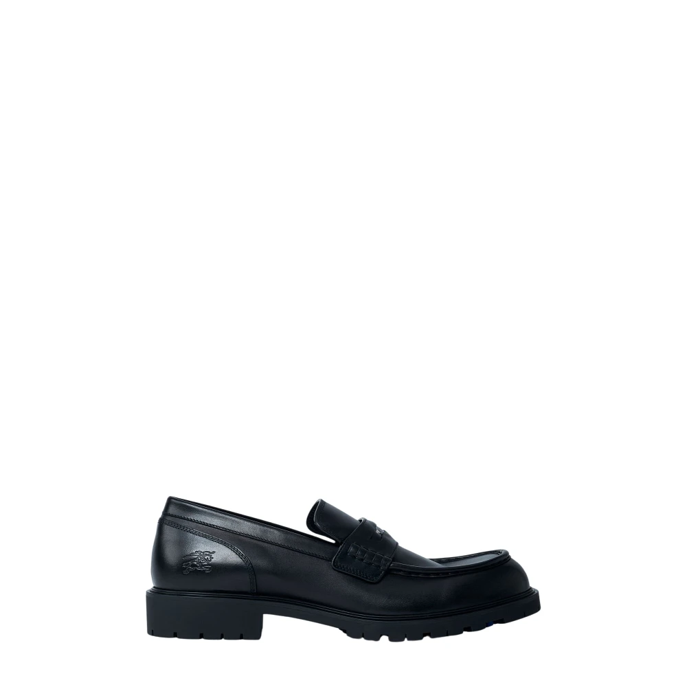 Burberry Men's Black Loafers, 7 Uk, Brushed Leather Loafers Almond Toe