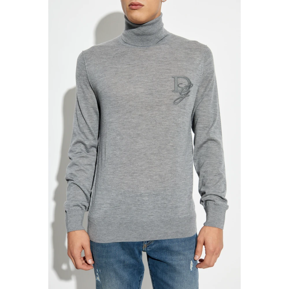 Dolce & Gabbana Kasjmier coltrui met geborduurd logo Gray Heren