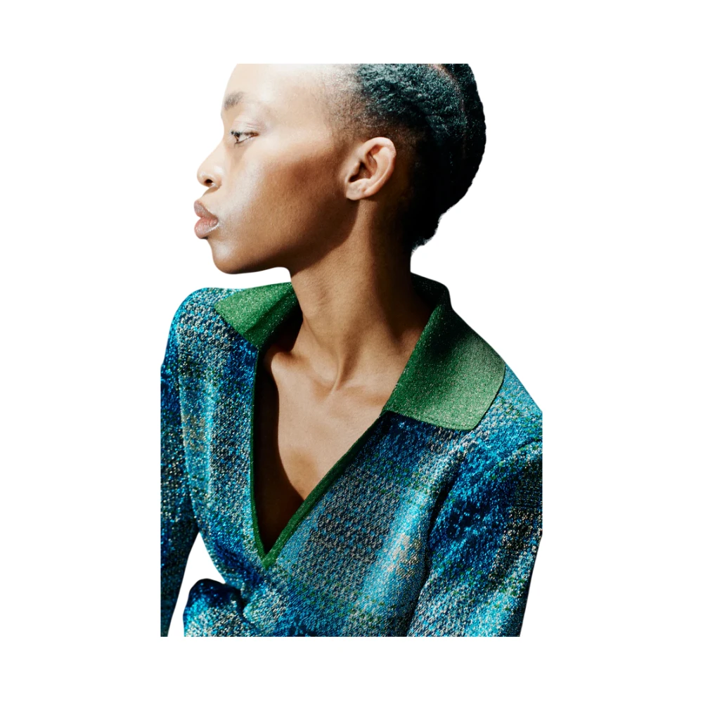 Circus Hotel Pixel Check Jacquard Polo Shirt Blue Dames