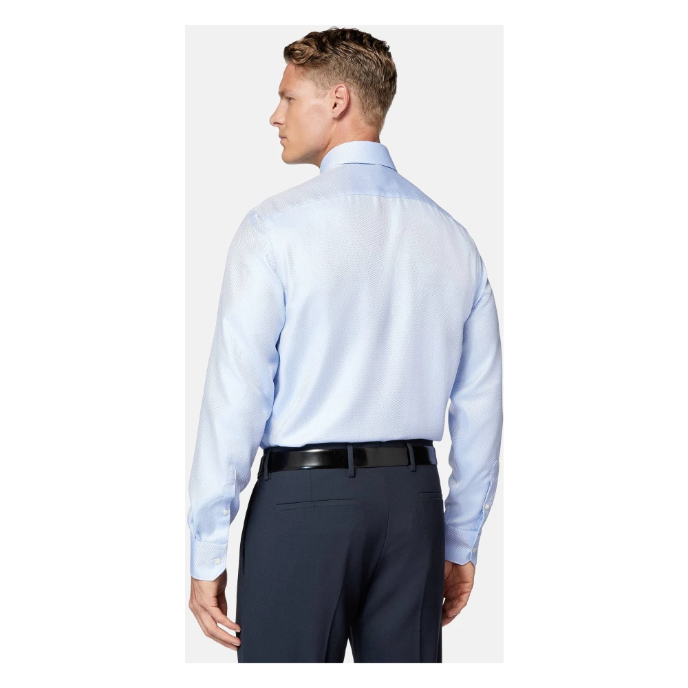 Boggi Milano Ultimate Non-Iron Slim Fit Katoenen Dobby Overhemd Blue Heren