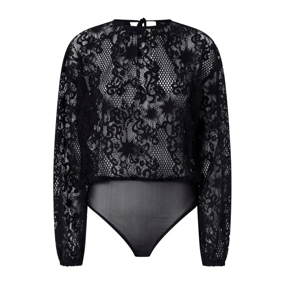 Pinko Women's Black Full-Body, M, Floral Lace Long Sleeve Bodysuit