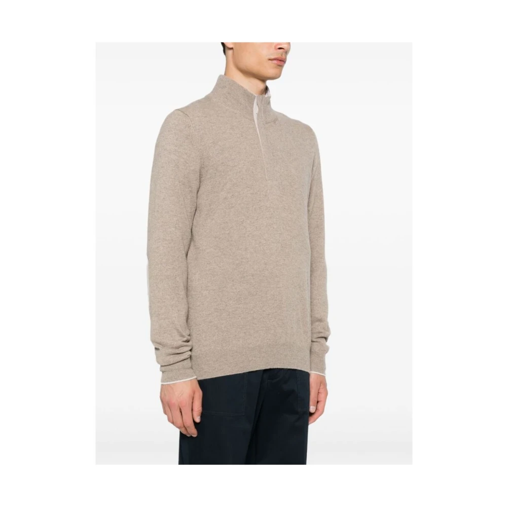 La Fileria Fijngebreide Sweater met Mock Hals Beige Heren