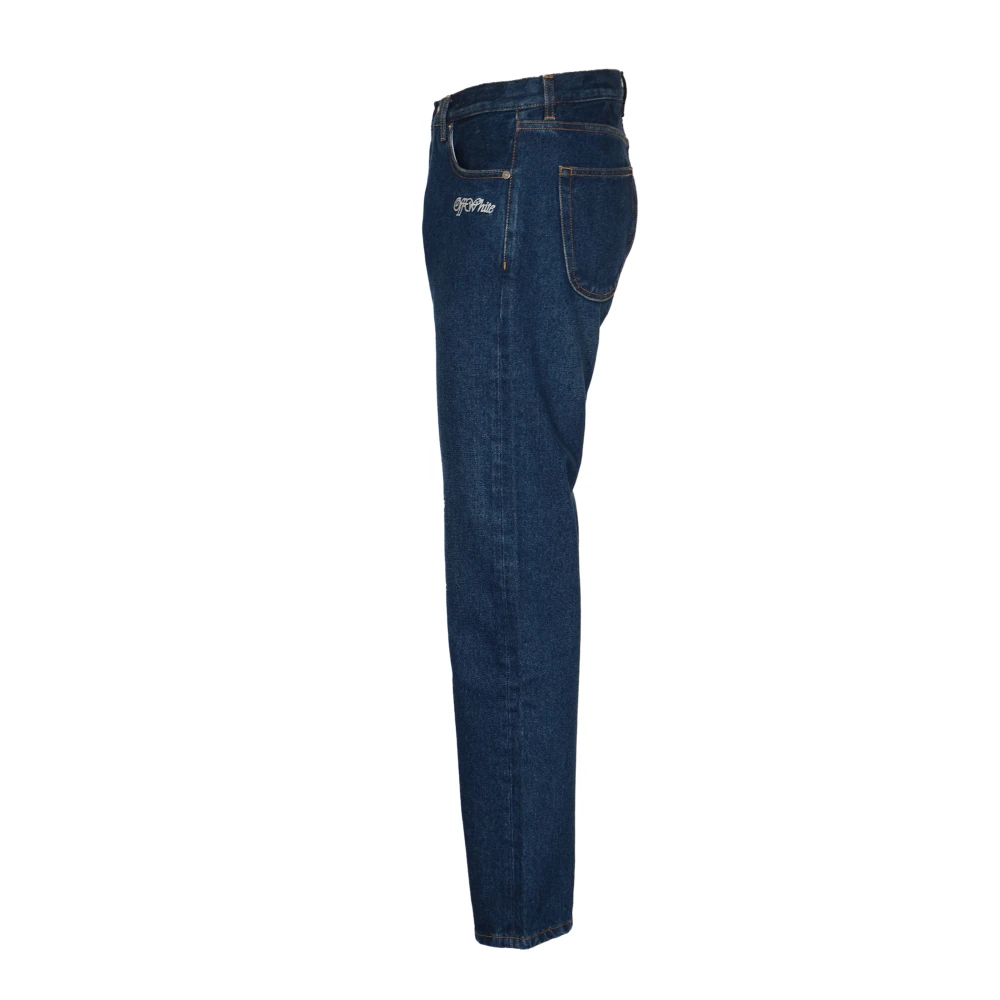 Off White Script Tapered Jeans Medium Blue Heren