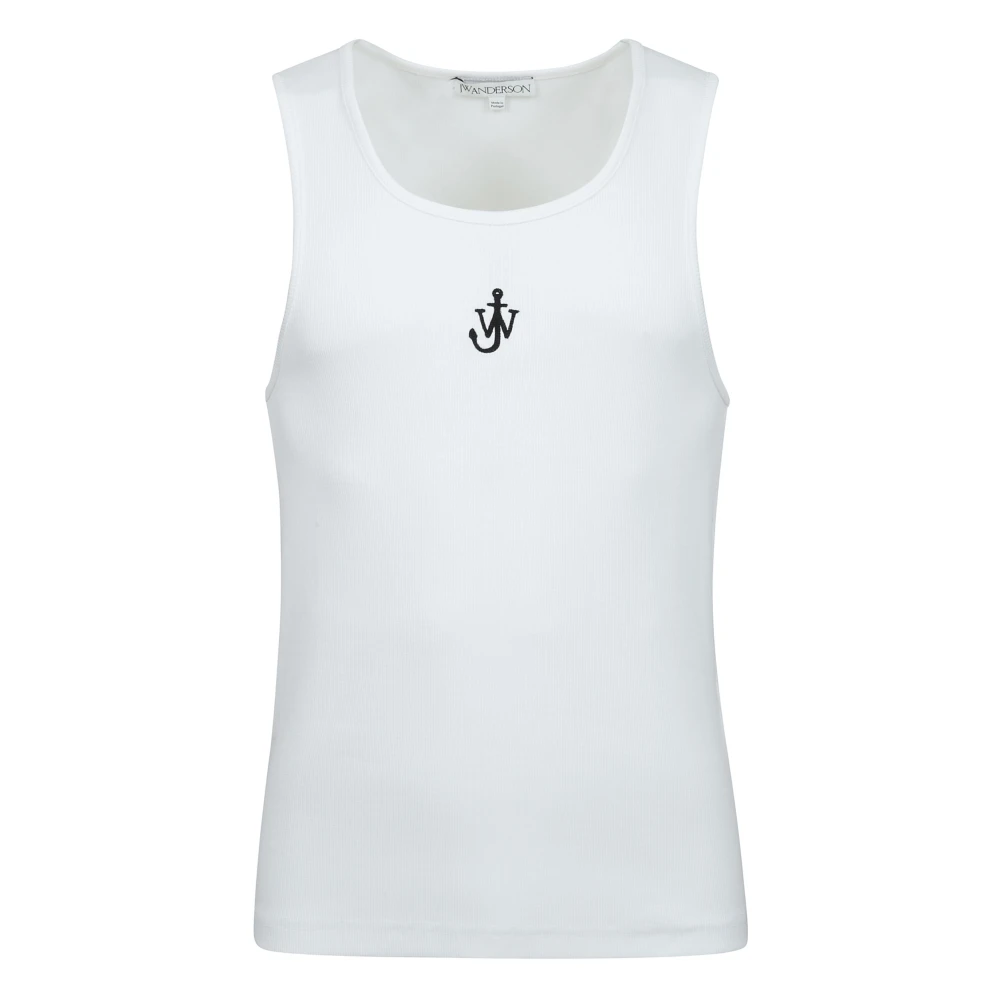 Jw Anderson Men's White Tank Top With Embroidered Logo