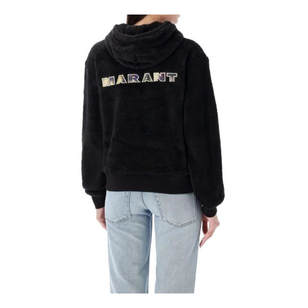 Isabel Marant Étoile Zwarte Logo-geborduurde Fleece Hoodie Black Dames