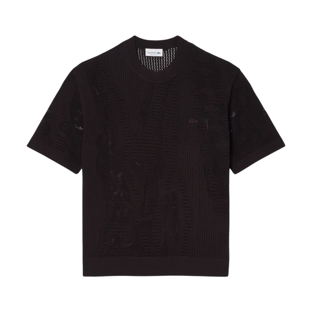 Lacoste Herr Brun Stickade Tröjor M, Rayon, Relaxed Fit Kortärmad Tröja Med Tryck